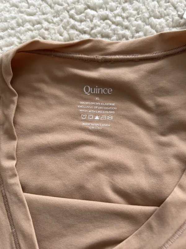 Quince Bodysuit Womens Beige Nude Long Sleeve Crew Neck Snap Size XL - Image 4