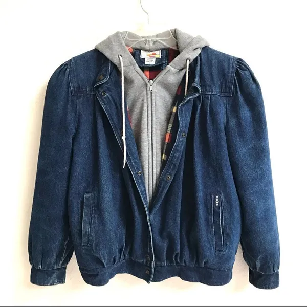 Vintage Dawn 90s denim jacket with built-in hoodie L‎ - Image 2