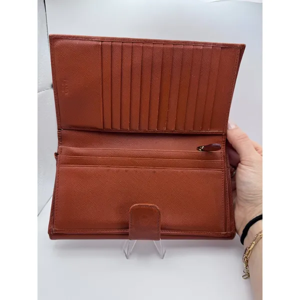 Prada Saffiano Leather Continental Flap Wallet - Orange - Image 4