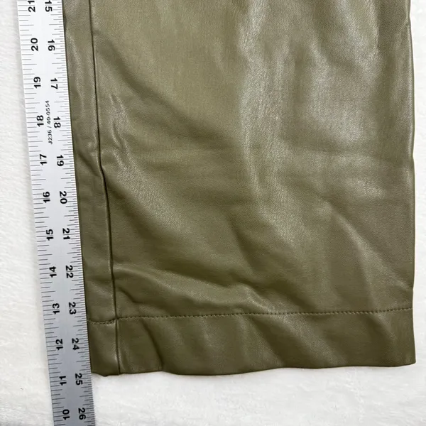 Maeve Anthropologie The Colette Faux Leather Wide Leg Pants‎ Olive Green Size 26 - Image 6