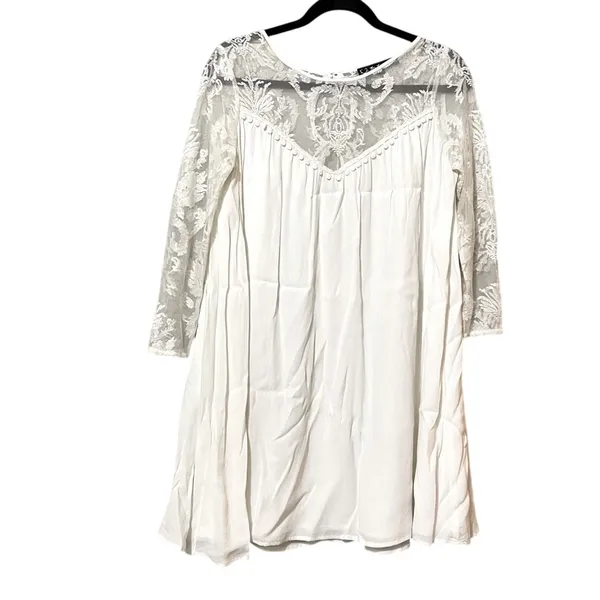 For Love & Lemons White Lace Sleeve Mini Swing Dress Womens S Babydoll Romantic - Image 2