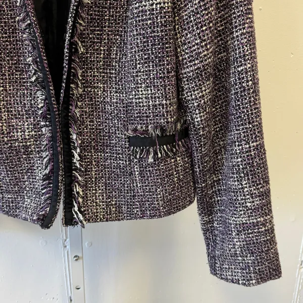 Willi Smith Purple Tweed Fringe Trim Blazer Jacket‎ Style A84175 Women's Large - Image 5