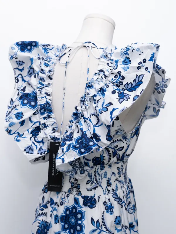 Adrianna Papell -‎ Toile Inspired Floral Cotton Ruffle Midi Dress - Image 12