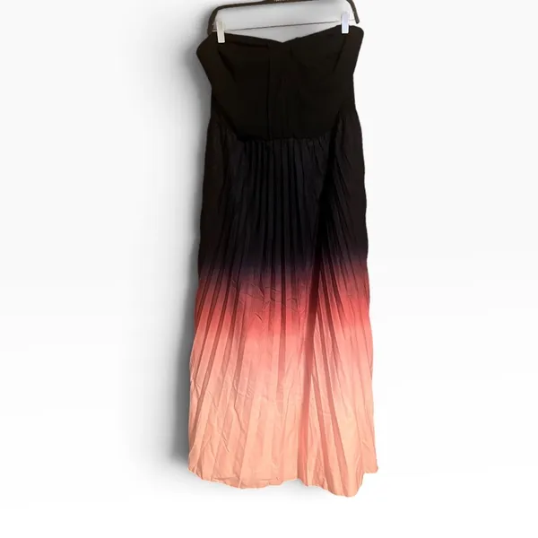 Plus Size 5X Strapless Ombre Pleated Maxi Evening Dress Black Pink - Image 4