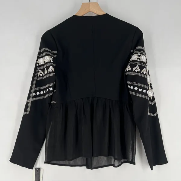 XOXO Sequin Embellished Embroidered Chiffon Hem‎ V Neck Peplum Jacket Size S - Image 12
