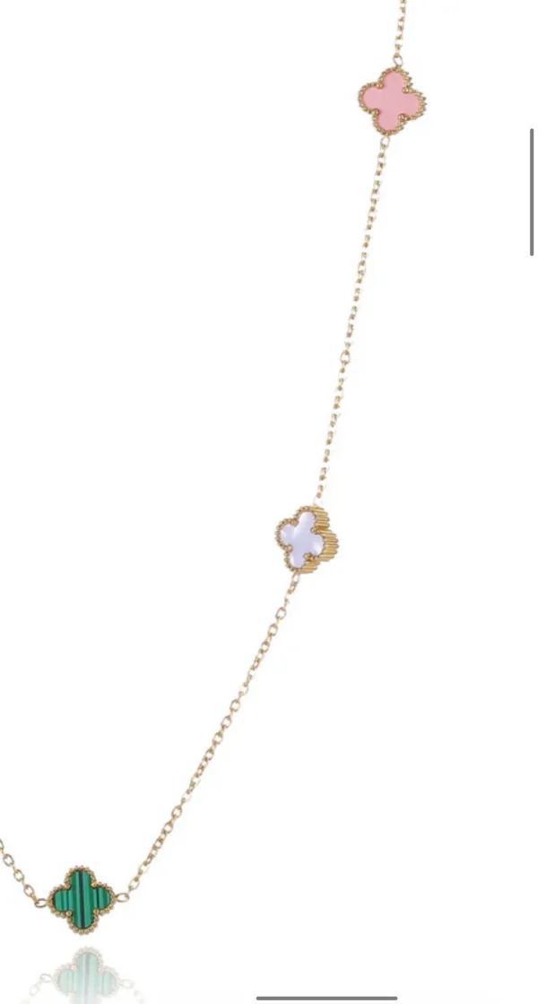 Colorful Clover Motif Necklace Gold - Image 3