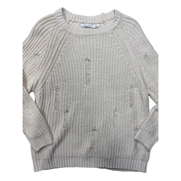 Bishop + Young Sweater Small Distressed Chunky Knit Cream Raglan Long Sleeve - Image 2