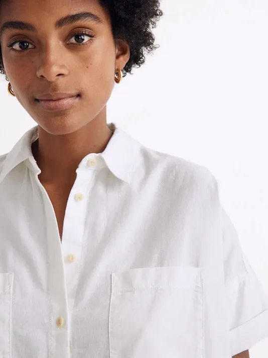Madewell Off White Short-Sleeve Button-Down Shirt Size Small - Image 4