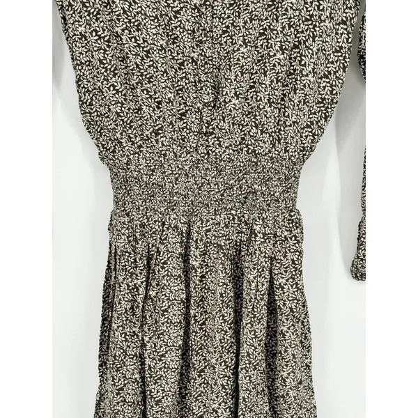 Faherty Dress Brown Montara Leaf Batik Long Sleeve Mini Smocked Swing Flowy XXS - Image 3