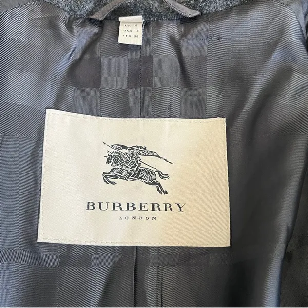Burberry London Wool Cashmere Coat Gray Long Wrap Collar Back Belt UK 6 US 4 - Image 17