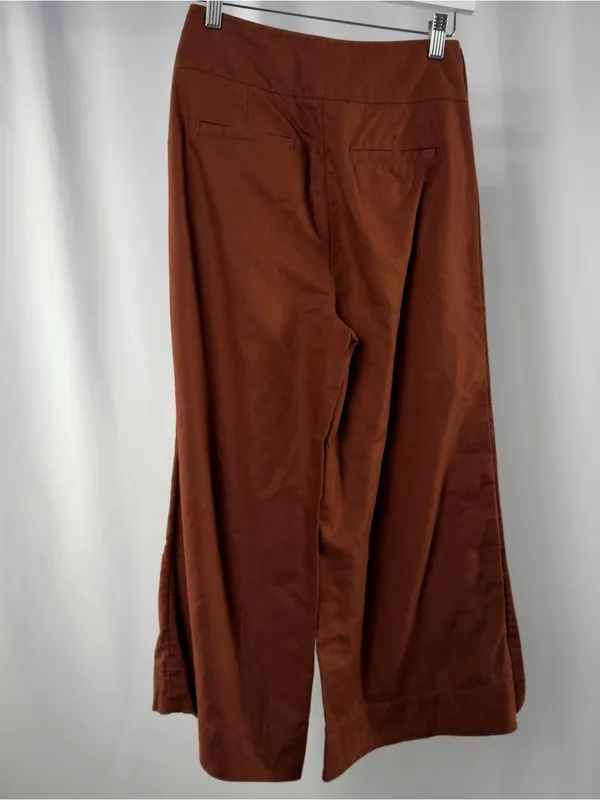 Anthropologie Linen Cotton Button-Trim Wide-Leg Culotte Pants Brown 00 Petite‎ - Image 5