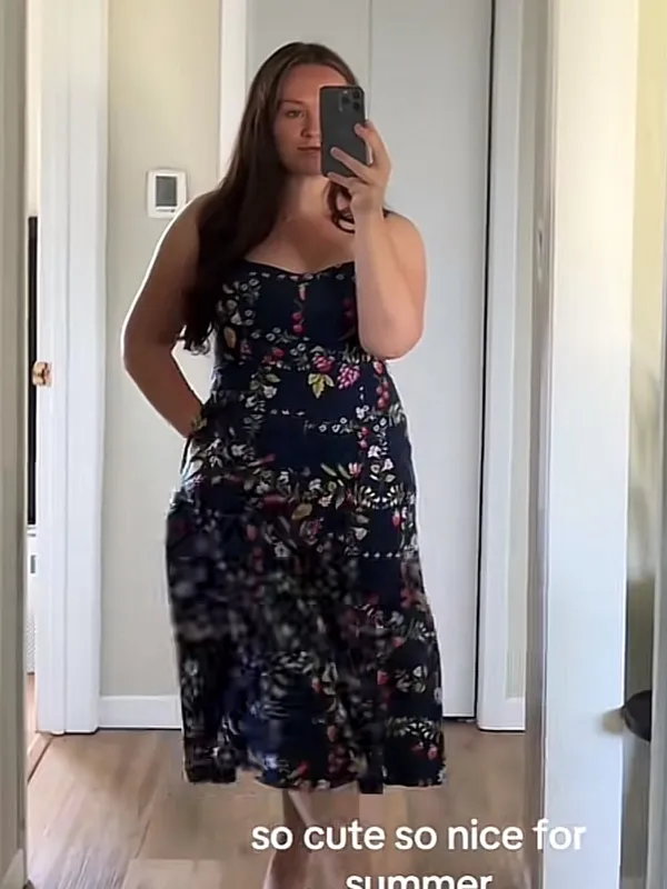 Old Navy fruits veggies midi dress linen fit & flare navy sleeveless pockets - Image 4