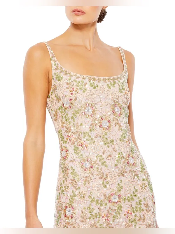 Mac Duggal 10755 Pink Sleeveless Handed Beaded Floral Dress sz 12 MIDI - Image 3