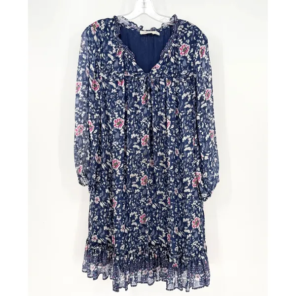 Vineyard Vines Silk Floral Shift Dress Women L Navy Coastal Preppy‎ Romantic - Image 4