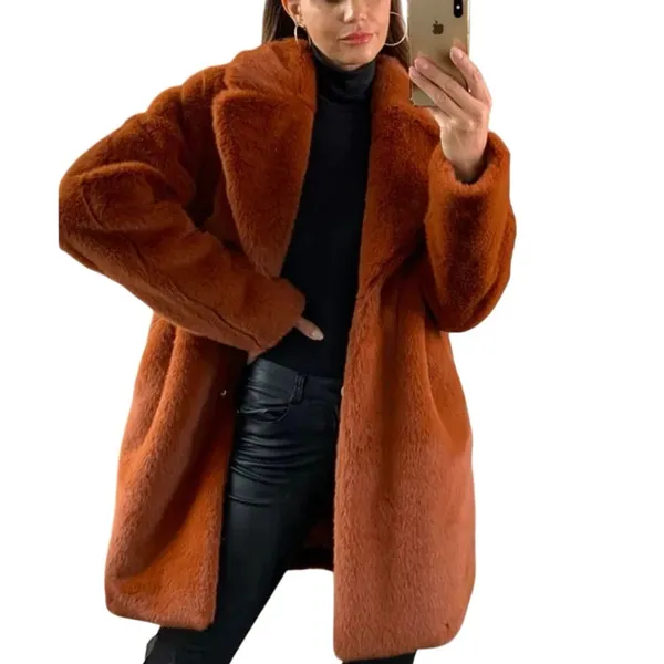 SAM EDELMAN Faux Fur Coat in Cognac, Size Large, New without tag - Image 5