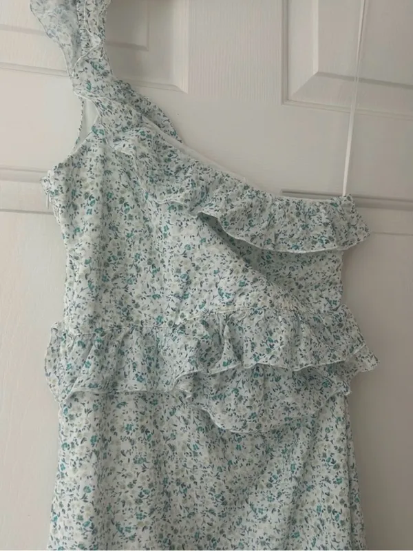 Peony for Anthropologie One-Shoulder Floral Maxi Dress in White and Light Blue - Image 6