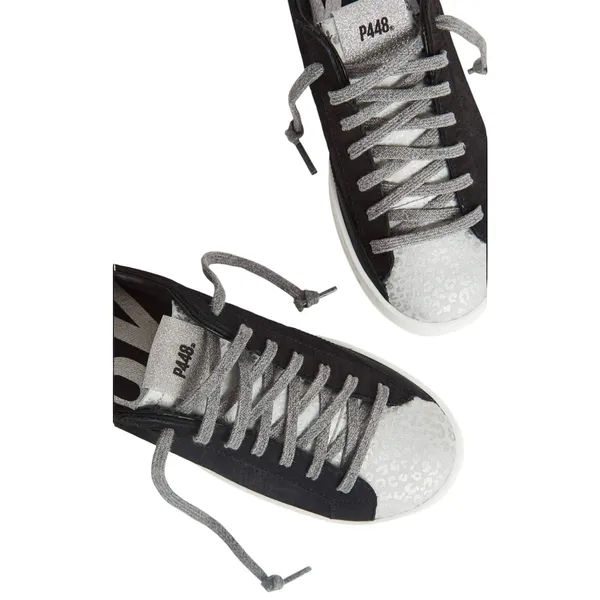 P448 John W sneakers 37 US 7 black silver metallic leopard print lace-up low top - Image 3