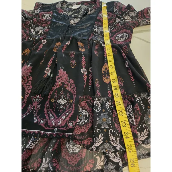 Knox Rose Sheer Paisley Lace Velvet Accent Boho Tunic Blouse Black Pink Women M - Image 9