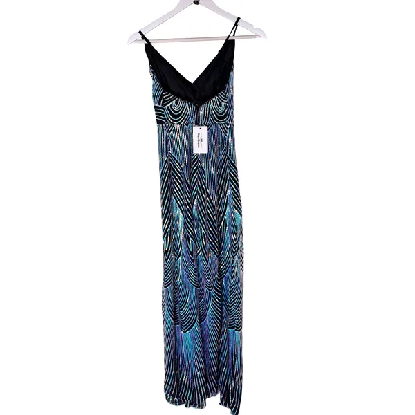 NWT‎ AlexQueen Blue Purple Sequin V Neck Maxi Prom Dress Backless Large - Image 7