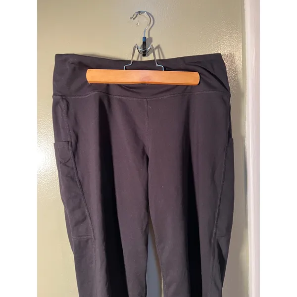 Baleaf Women's Size Large Cropped Wide Leg Leggings Side Pockets Black High Rise - Image 2