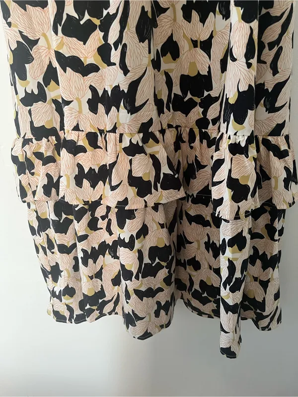 MELLODAY Black Cream Abstract Botanical Maxi Dress Large Resort Vacation Coastal Modest - Image 6