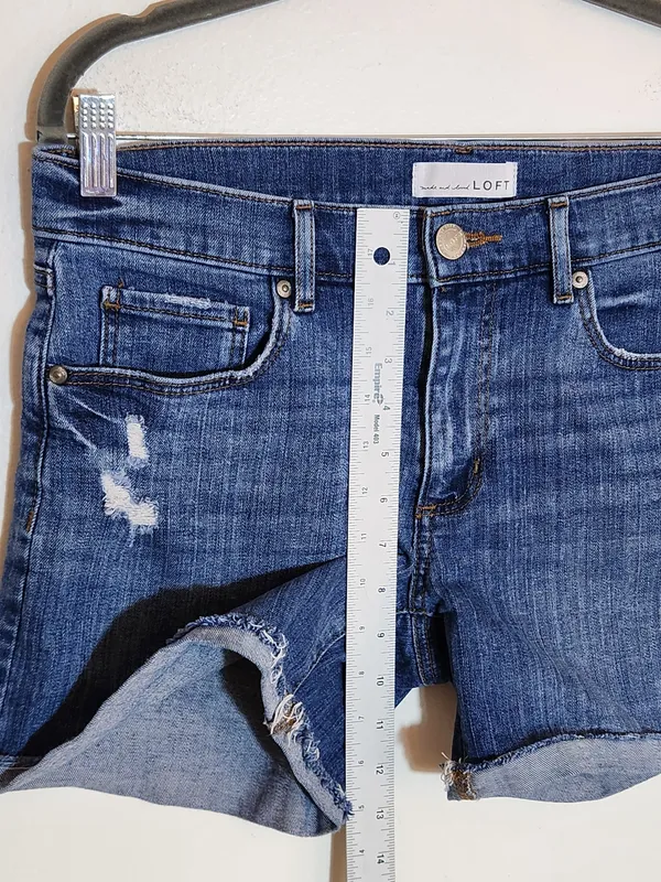 Loft Medium Wash Distressed Cuffed Denim Shorts Size 28 - Image 6