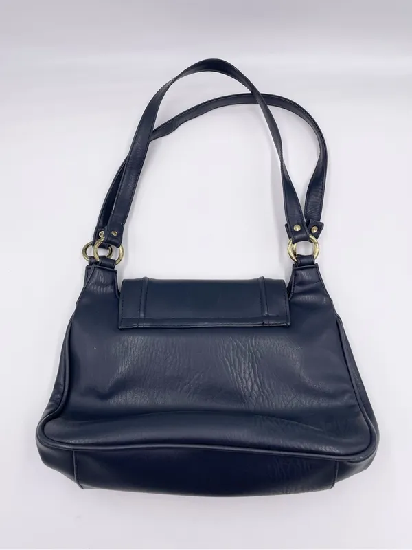 American Vintage Vintage Navy Blue Faux Leather Shoulder Bag Purse Double Handles Minimalist 90s - Image 2
