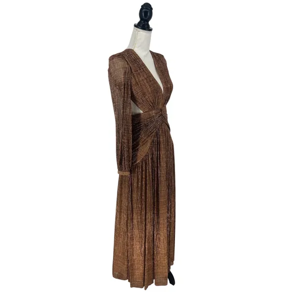 Gianni Bini Hazel‎ Metallic Chiffon Bronze Cutout Maxi Dress Size 2 NWT - Image 7