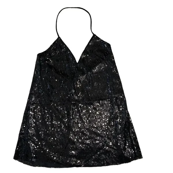 Hugs Black Sequins Halter Back Top/Blouse(Size Black - Image 4