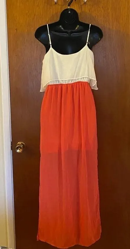 Freebird Coral and Cream Sheer Long Straped Dress - Image 7