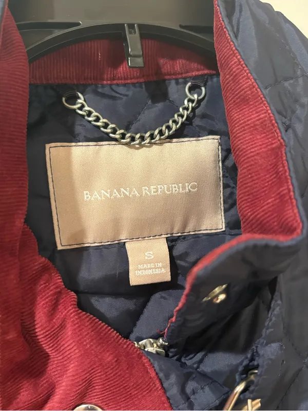 Banana Republic Navy Blue Quilted Vest Corduroy Trim Collar Women's Small - Image 5