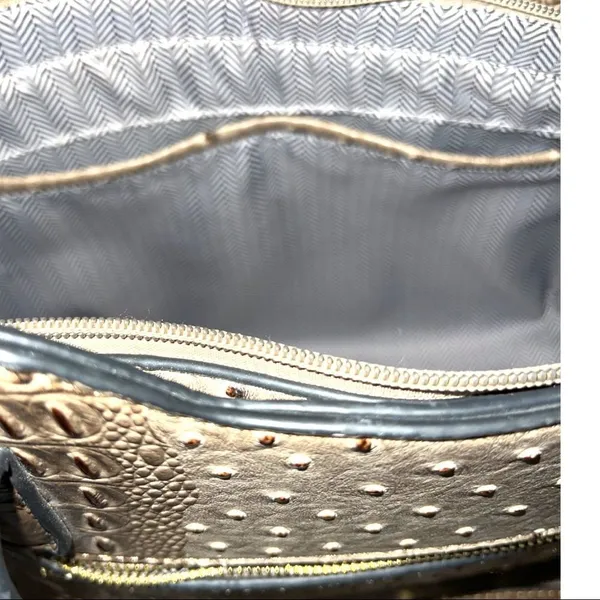 Isabella vegan leather ostrich satchel! Taupe in color with unique design! - Image 11