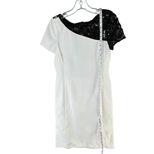 Angel Sanchez Sheath Dress 6‎ White Black Sequined Sheer Minimalist Renaissance - Image 10