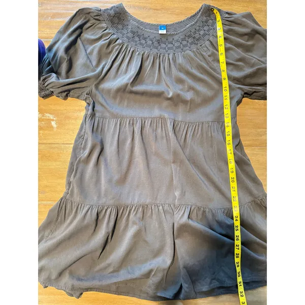 Old Navy XS Black‎ Puff Sleeve Babydoll Dress Smocked Neckline Tiered Cotton - Image 4
