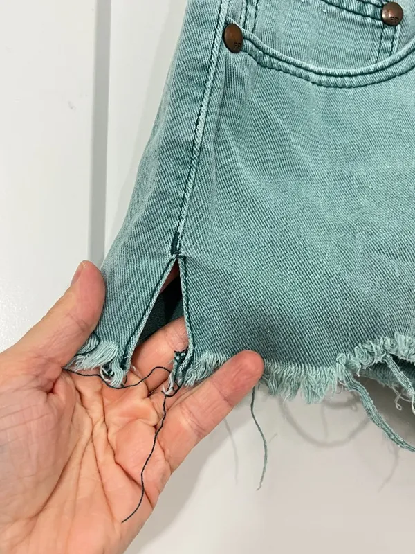 Free People Size 26 Green / Blue Denim Cutoff Shorts - Image 3