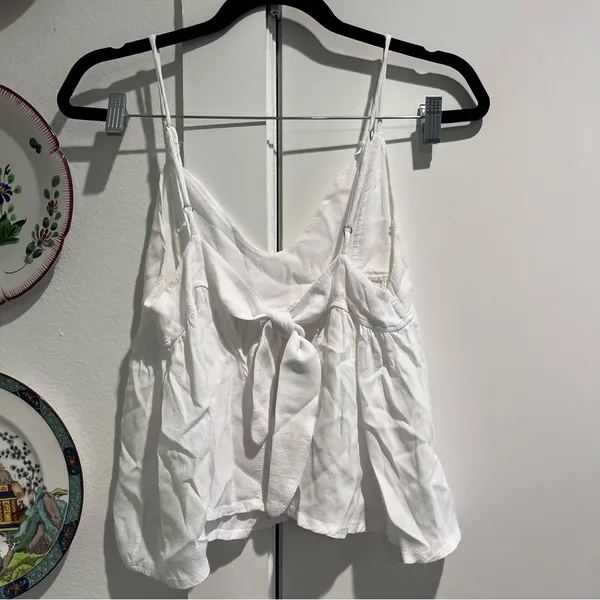 Brandy Melville White Crop Tank Blouse Back Tie - Image 2