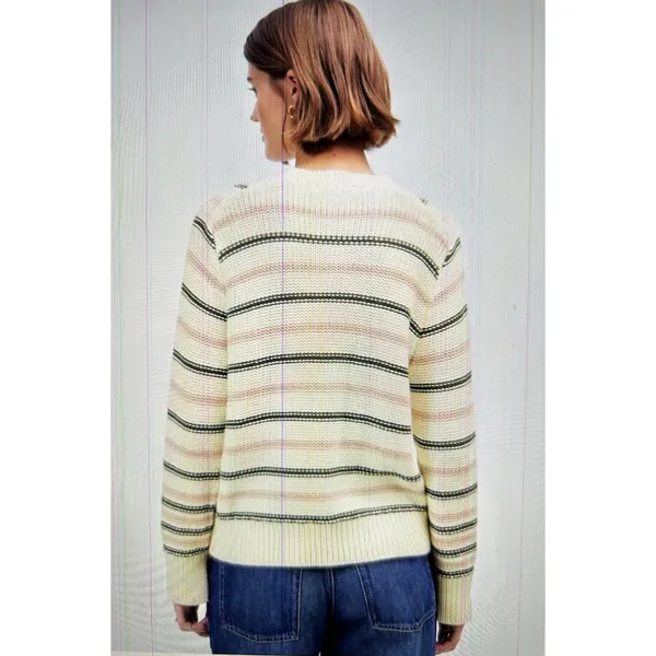 Madewell $98 Cotton Crewneck Sweater Dark Loden Stripe NT643 Size M - Image 4