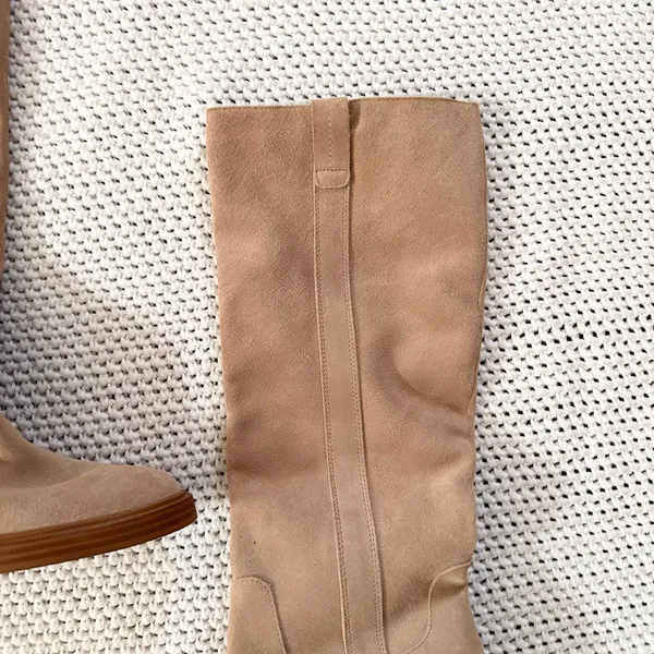 Dolce Vita Beige Suede Illora Knee High Heeled Pull On Knee High Boots 6 Sample - Image 3