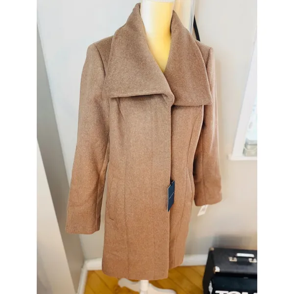 Cole Haan Signature Wide Lapel Wool Blend Coat,‎ Size 12 Camel Classic Chic NWT - Image 8