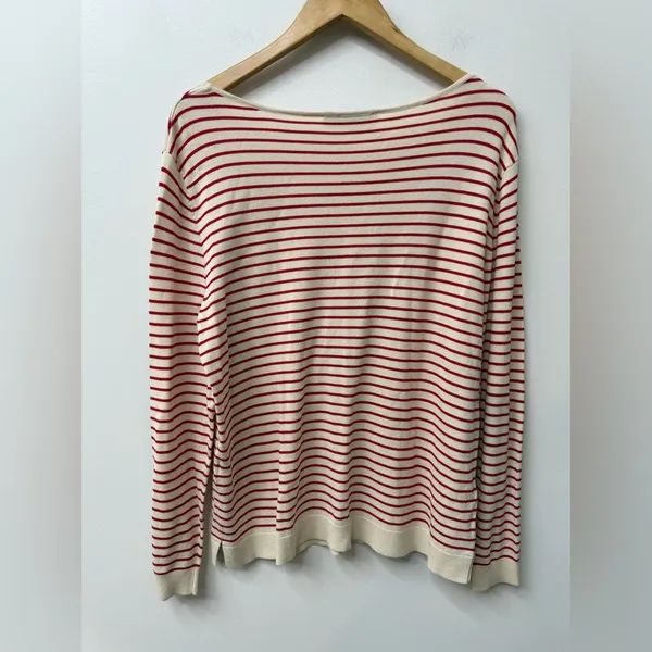 Zara women's viscose ecru and red striped long sleeve knit sweater size L - Image 3