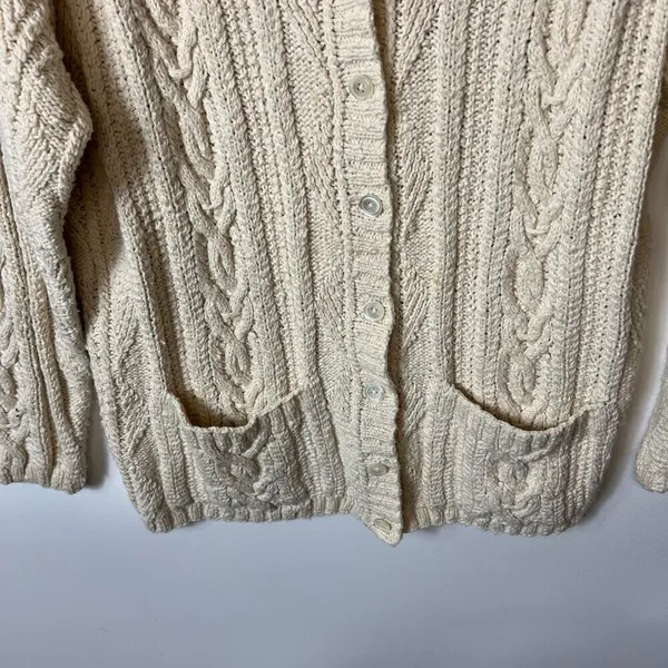 Lauren Ralph Lauren Cardigan Sweater Cable Knit Fisherman pockets women's medium - Image 4