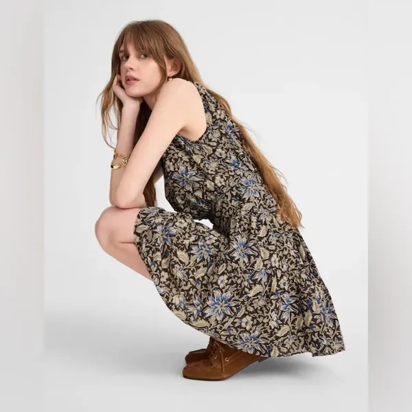 Madewell Amor Floral Mini Dress Size M NWT Cotton Sleeveless Blue Tan - Image 4