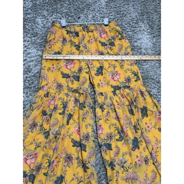 Janasya Yellow Floral Sharara Pants Women Size M Wide Leg Flared Palazzo Boho - Image 10