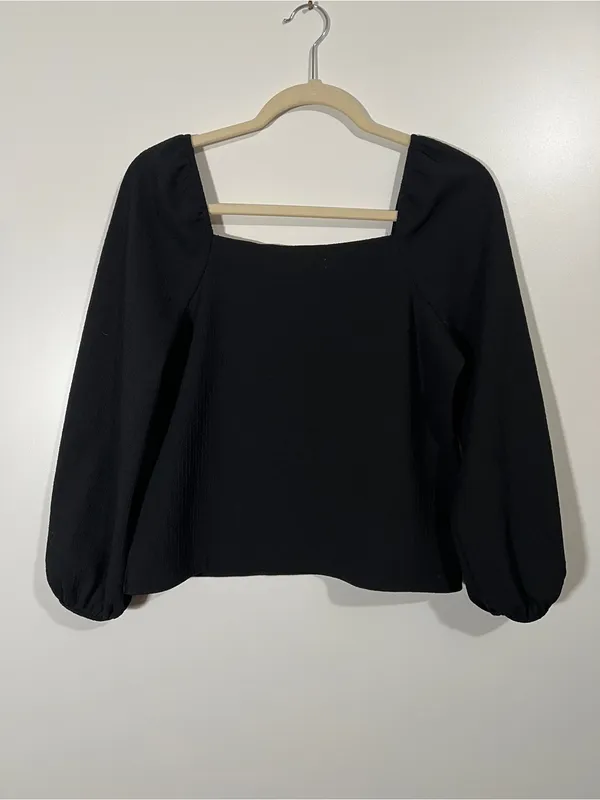 Madewell Crepe Square Neck Puff Sleeve Top in Black Size Small - Image 5