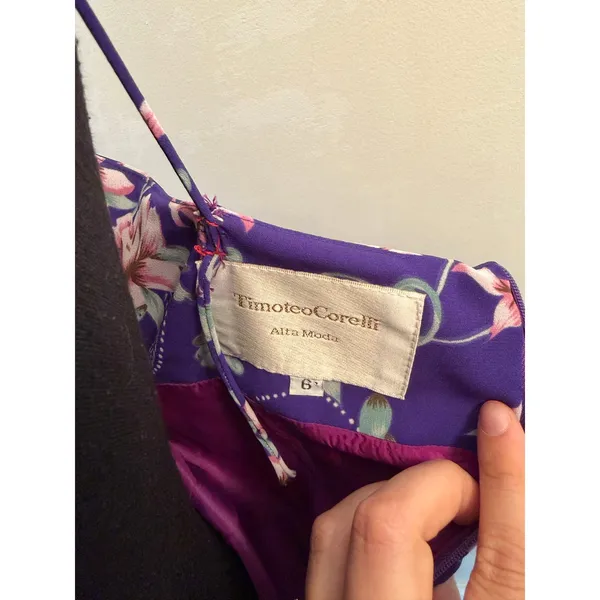 VTG Timoteo Corelli Purple Floral Button-Front Slip Dress Maxi 90s Whimsigoth - Image 8