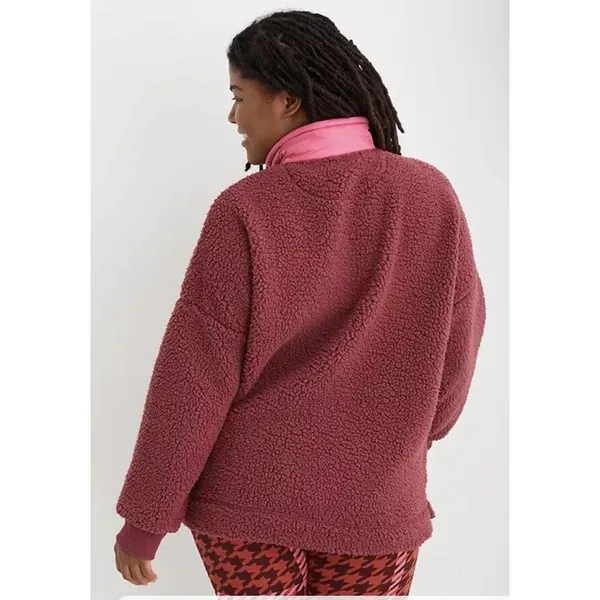 Aerie Women's Sherpa‎ pullover 1/4 zip Sweater Jacket Super Soft Wine Color Sz M - Image 2