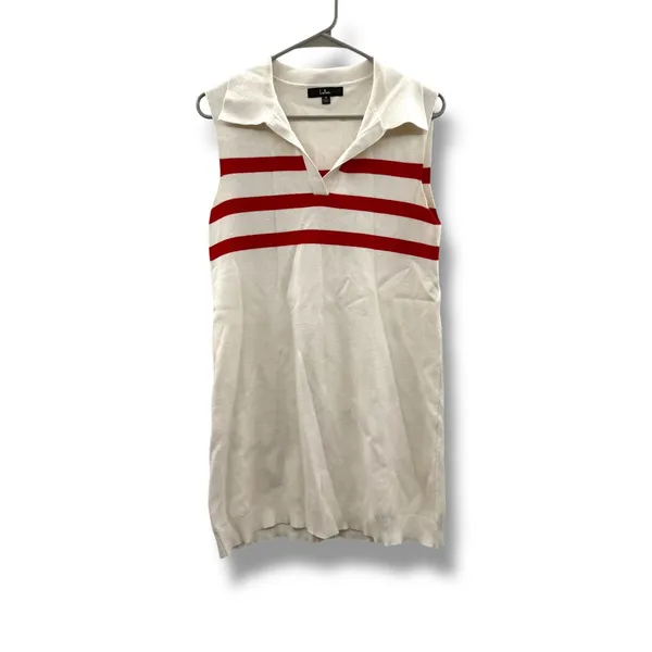 Lulus Striped Sleeveless‎ Sweater Dress Womens M White Red Polo Collar Knit Mini - Image 3