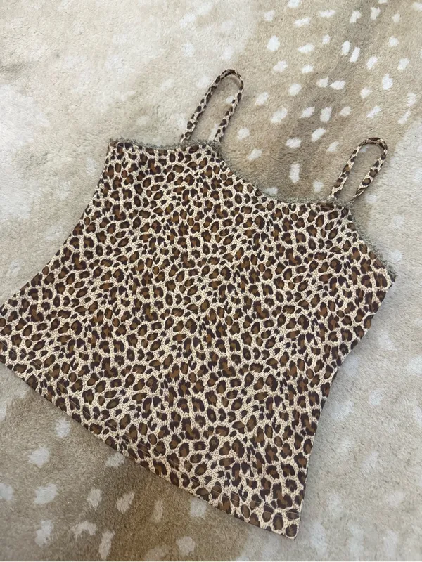 Mouth Valley Leopard Print Cami Tank Top Lace Trim Y2K Japanese women’s size S - Image 3