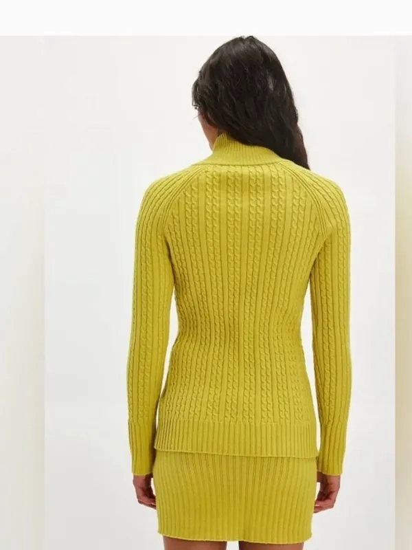 NWOT Free People Eliza Cable Zip-Up Cardigan Rib Miniskirt 2PCS Set Lime Green - Image 2