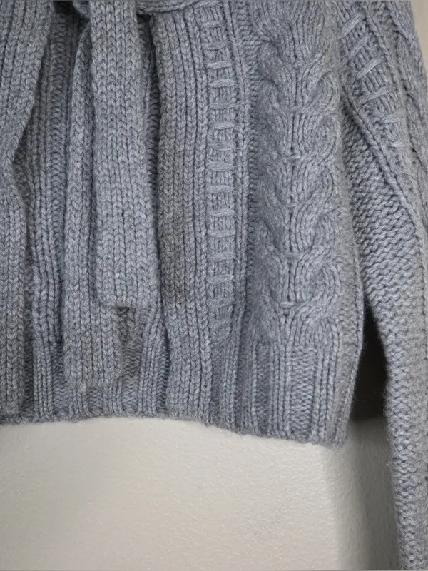 Design History Women's L Pure Cashmere Gray Cable-Knit Cropped Cardigan - Image 6
